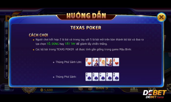 Luật chơi Poker Texas Debet tương tự như những nhà cái khác
